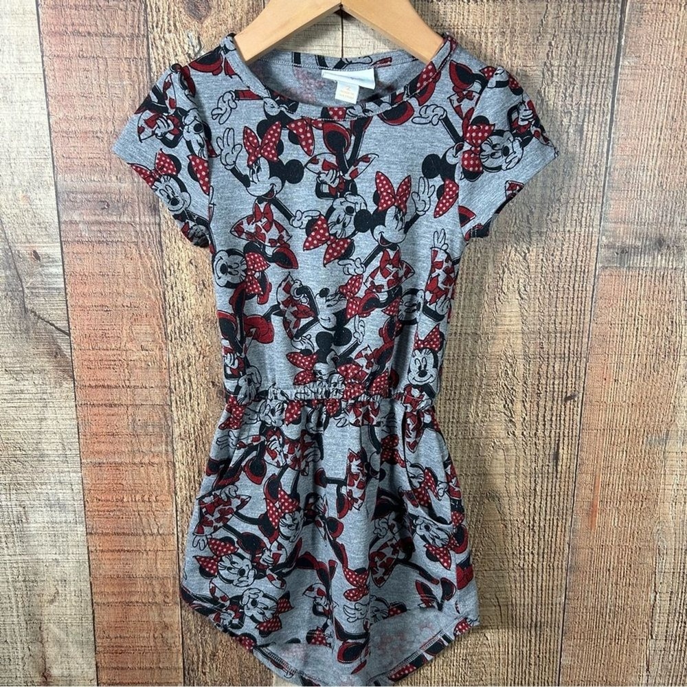 Disney Minnie Mouse Lularoe Mae Dress Romper Girls Size 2 Gray Red Bow